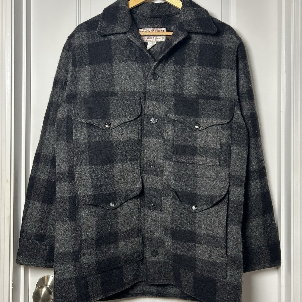 CC Filson Vintage 100% Virgin Wool Made in USA Gray Buffalo Plaid Cruiser Jacket